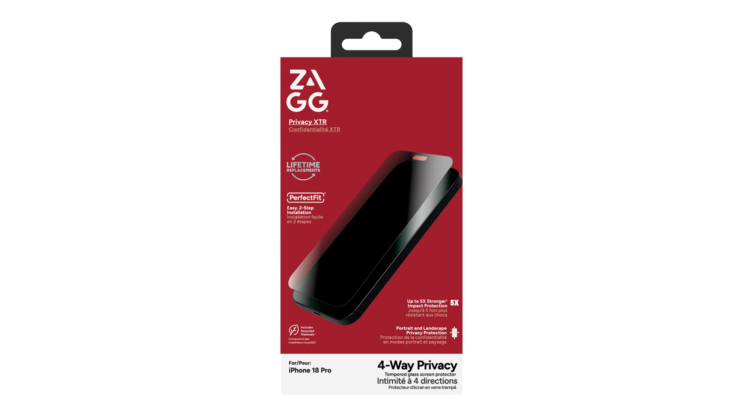 Zagg Glass Privacy XTR 4-Way Screen Protector for iPhone 18 Pro - Clear (200122065)
