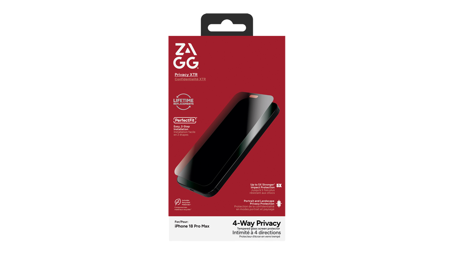 Zagg Glass Privacy XTR 4-Way Screen Protector for iPhone 18 Pro Max - Clear (200122066)