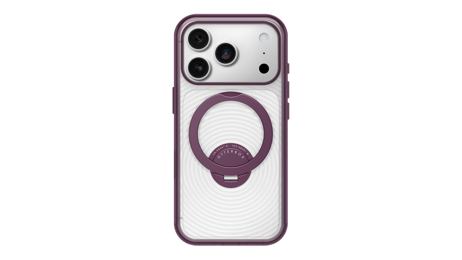 A back view of a MagSafe Case for iPhone 18 Pro with magnetic ring stand and drop protection in purple finish