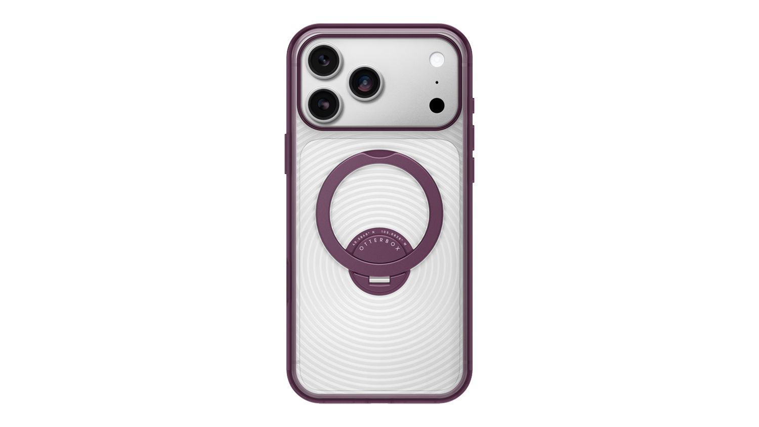 A back view of a MagSafe Case for iPhone 18 Pro Max with magnetic ring stand and drop protection in purple finish