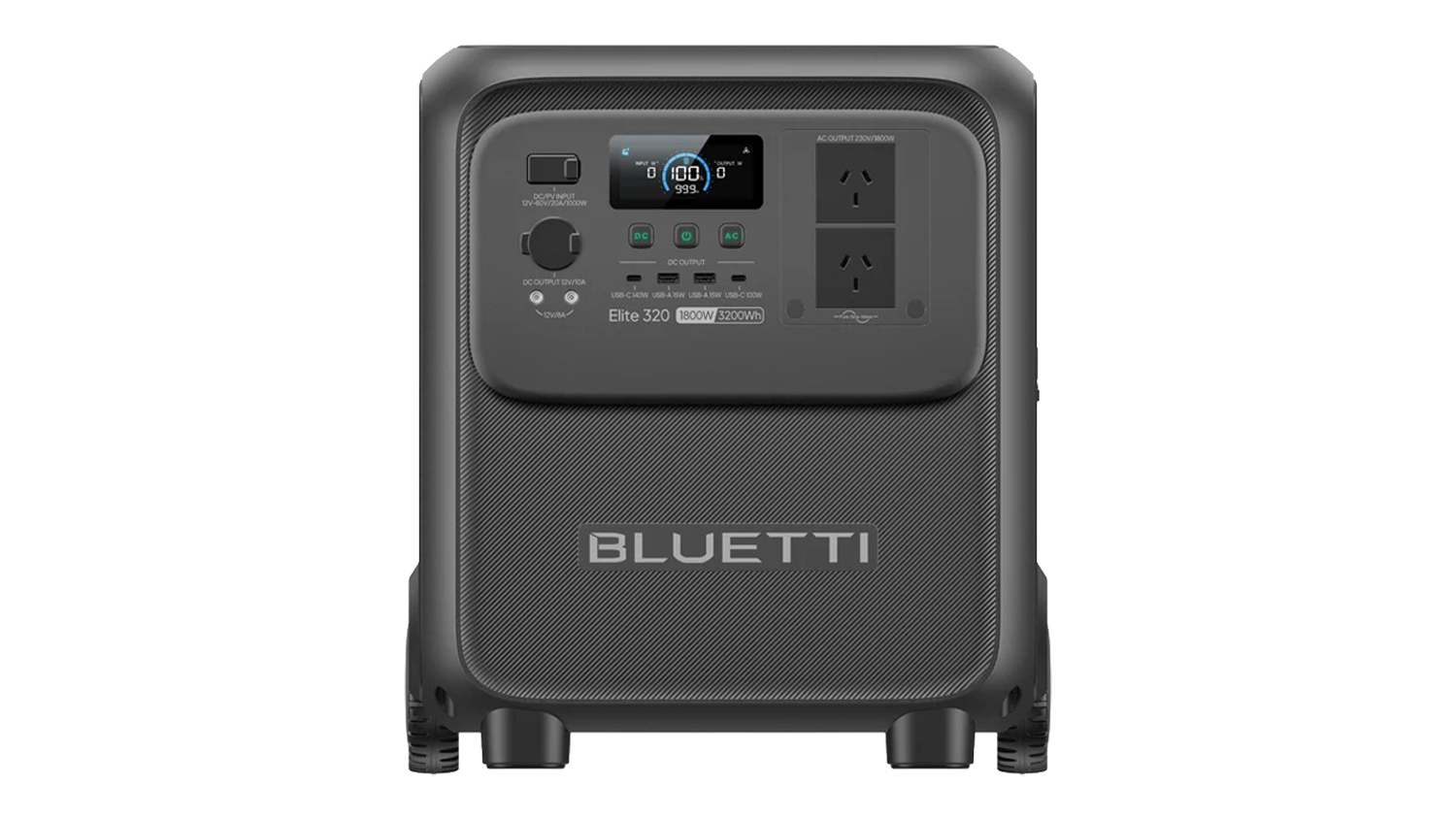 Front view of the Bluetti Elite 320 portable power station with built-in display and control panel