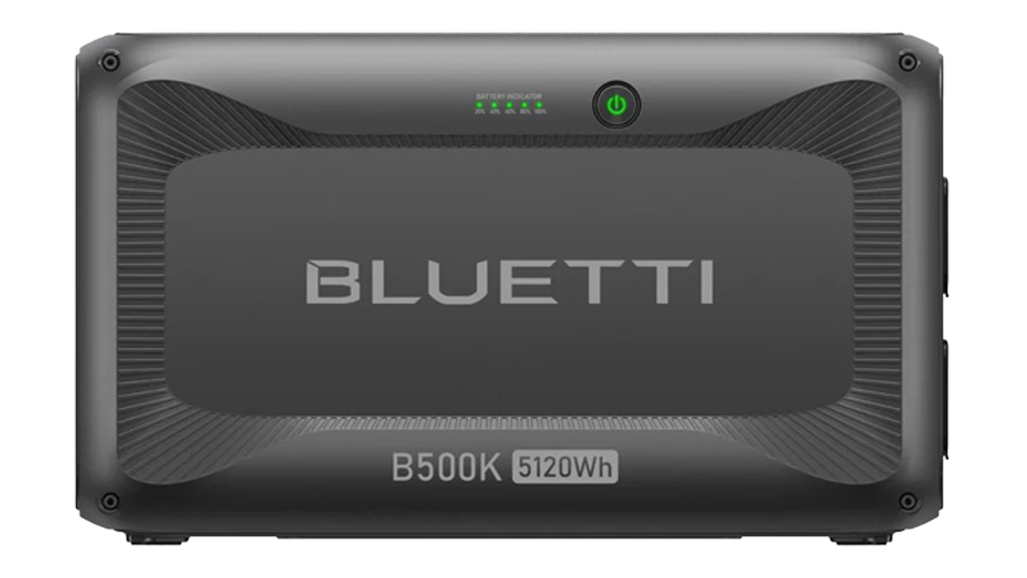 Front view of the Bluetti B500K Expansion Battery for Apex 300, featuring a dark grey housing
