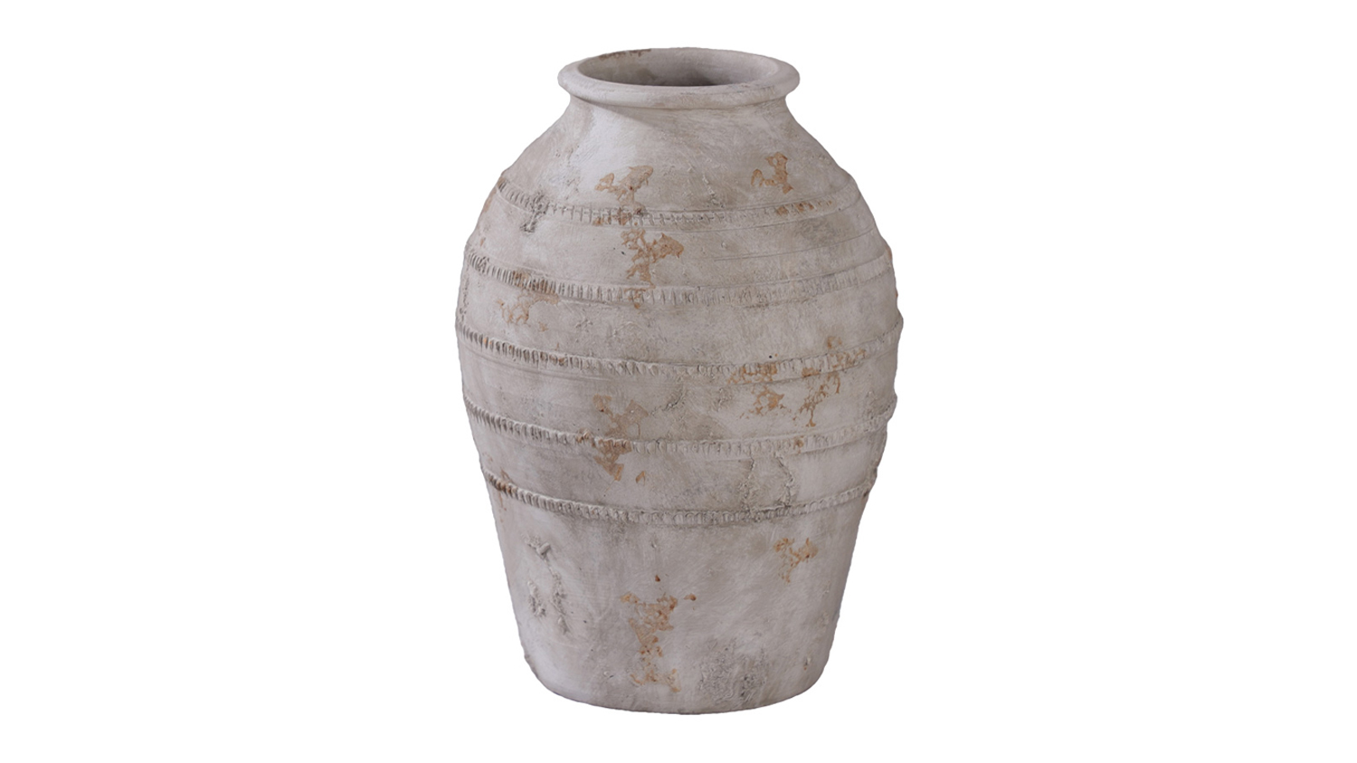 Pienza Greywash Terracotta Jar with a tall rounded silhouette, narrow neck, and wide opening