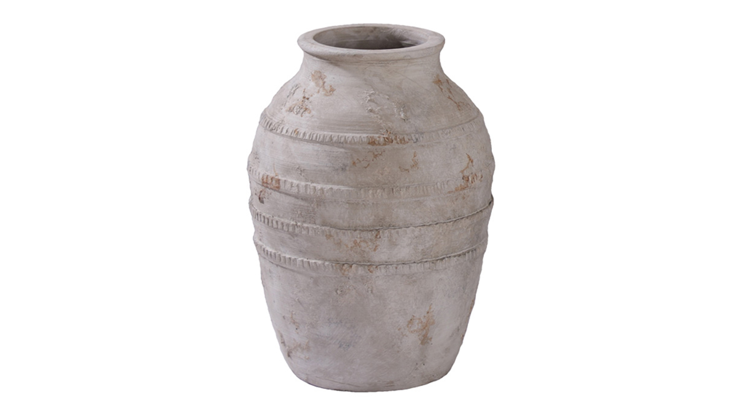 Pienza Greywash Terracotta Jar with a tall rounded silhouette, narrow neck, and wide opening