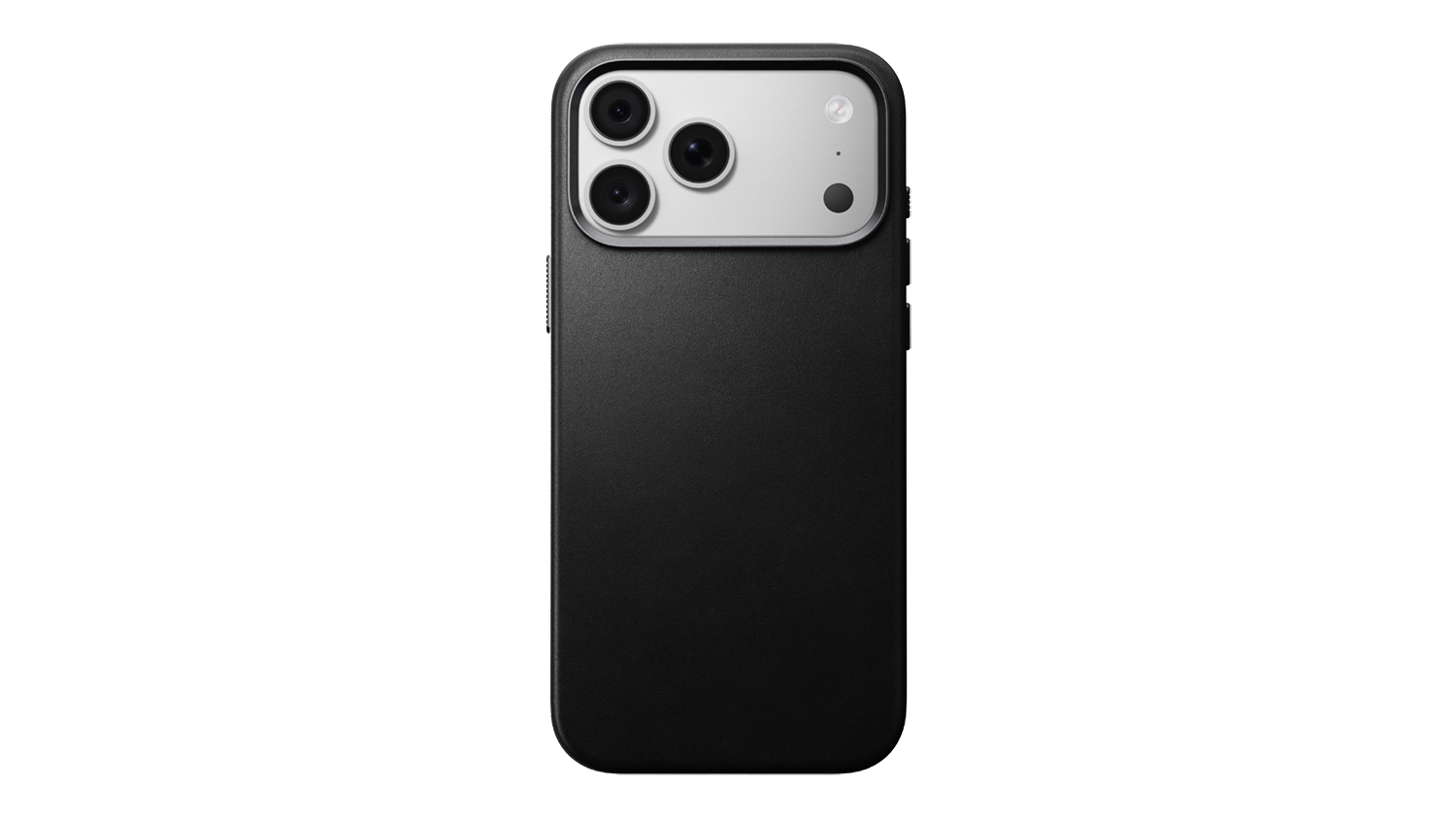 A black Nomad MagSafe leather case on iPhone 18 Pro Max showing camera bump cutout