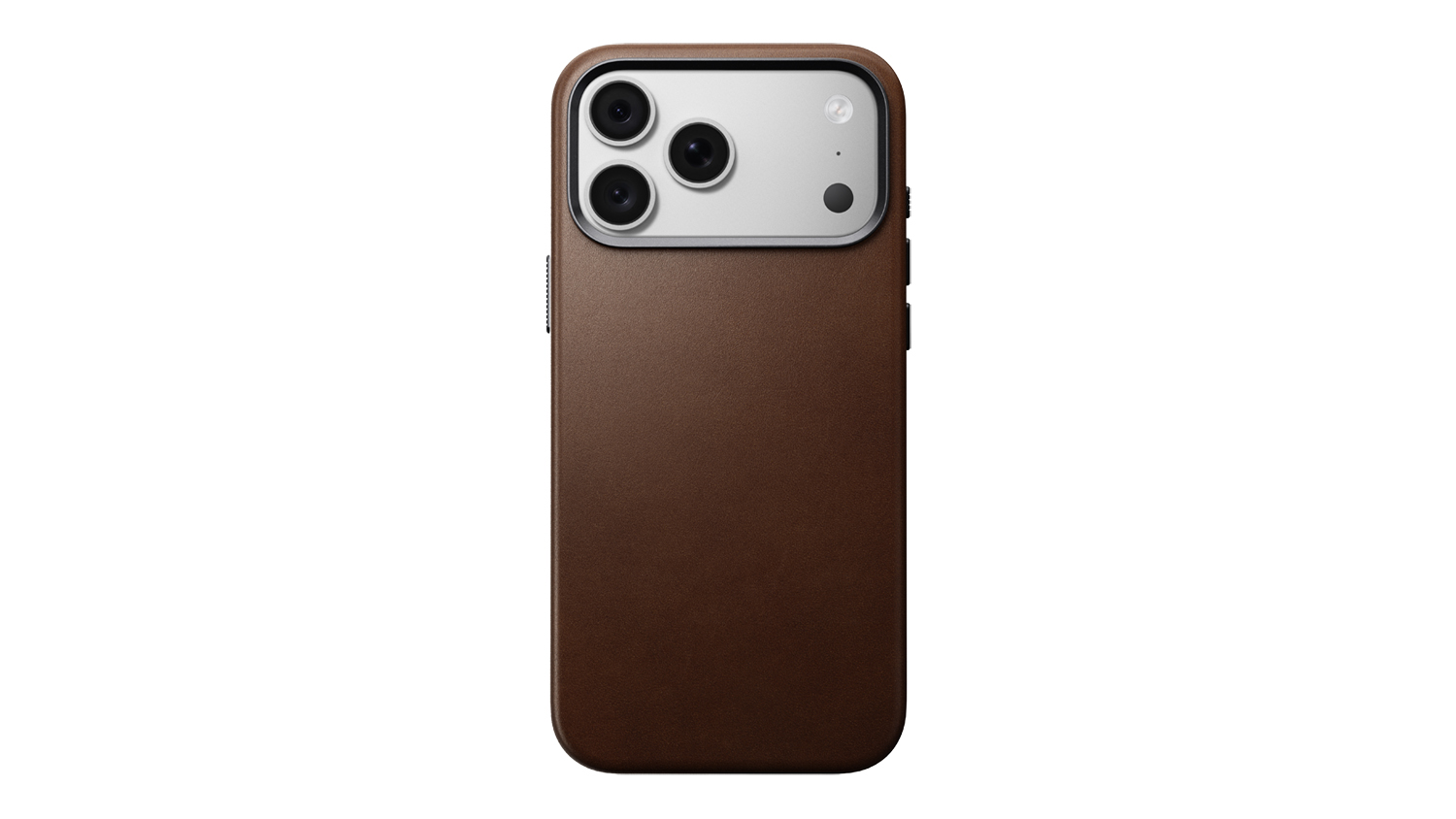 A rustic brown Nomad MagSafe leather case on iPhone 18 Pro Max showing camera bump cutout