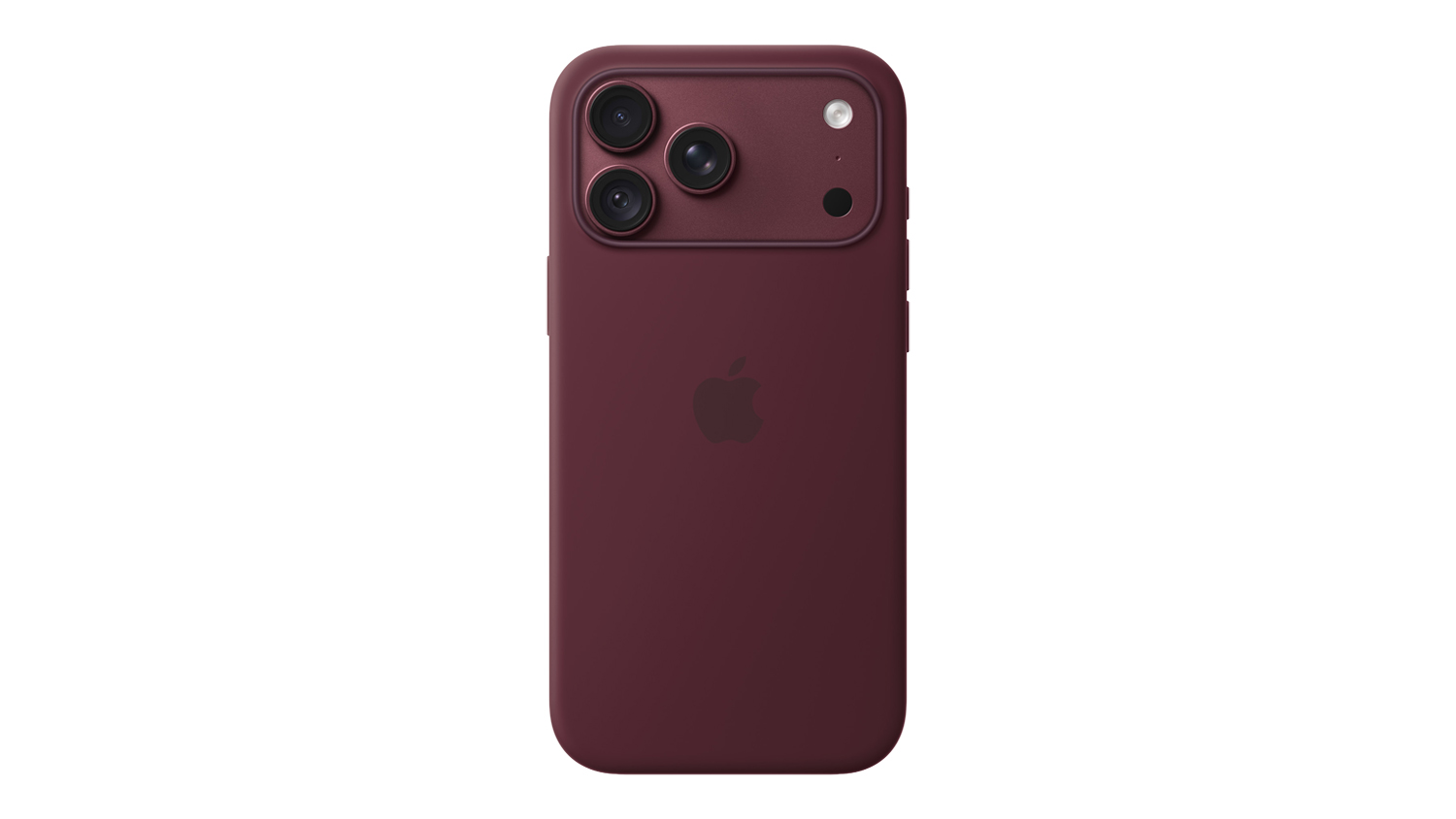 Rear view of a Burgundy Apple Silicone Case with MagSafe for iPhone 18 Pro Max, featuring a full camera surround and matte finish