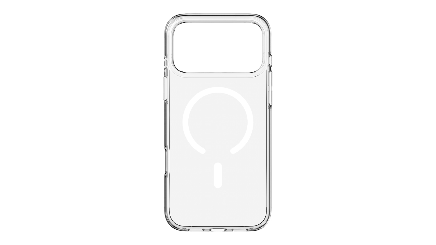 Rear view of a clear Mobling Military Grade Case for iPhone 18 Pro Max with transparent finish and camera cutout