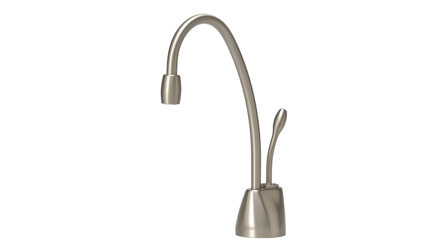 Brushed brass gooseneck drinking water tap with curved spout and single lever handle