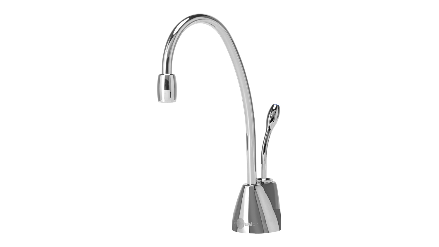 Chrome gooseneck drinking water tap with curved spout and single lever handle