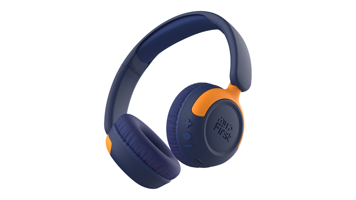 A blueberry pop MyFirst CareBuds Max Wireless On-Ear Headphones with smooth leatherette ear cushions