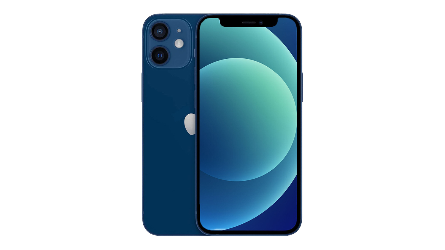 Apple iPhone 12 mini 64GB in blue, shown from both front and rear angles