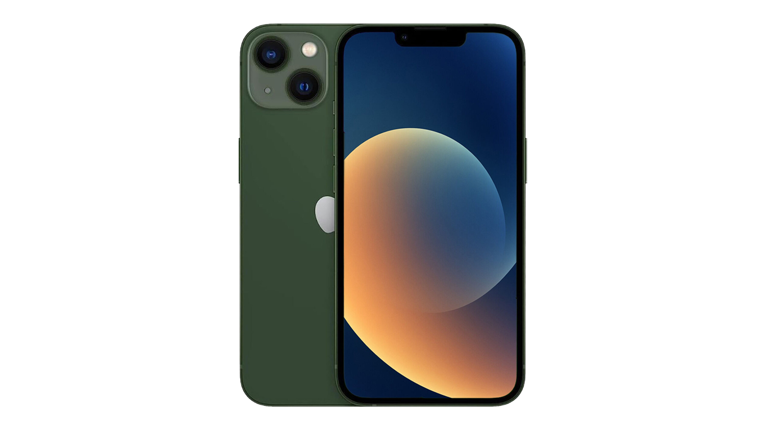 Apple iPhone 13 128GB in green, shown from the front and rear