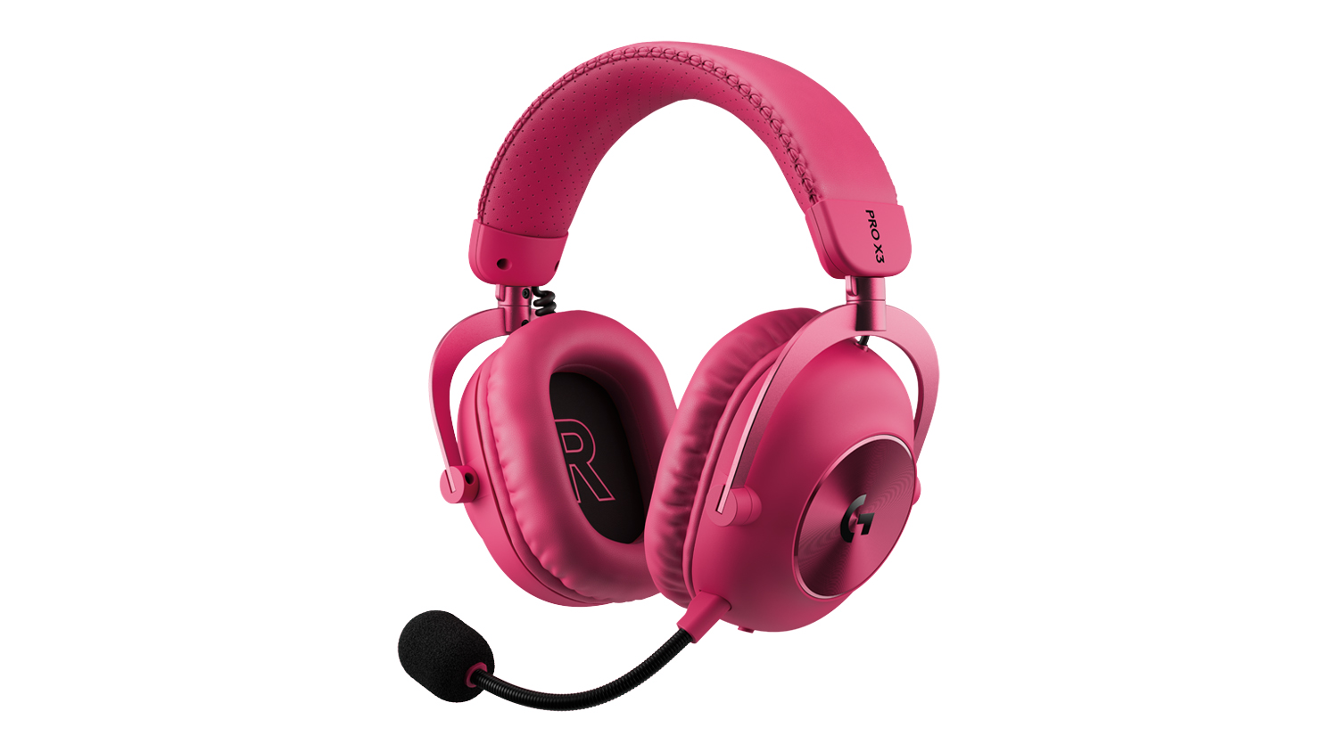 Pink over-ear wireless gaming headset with detachable boom microphone