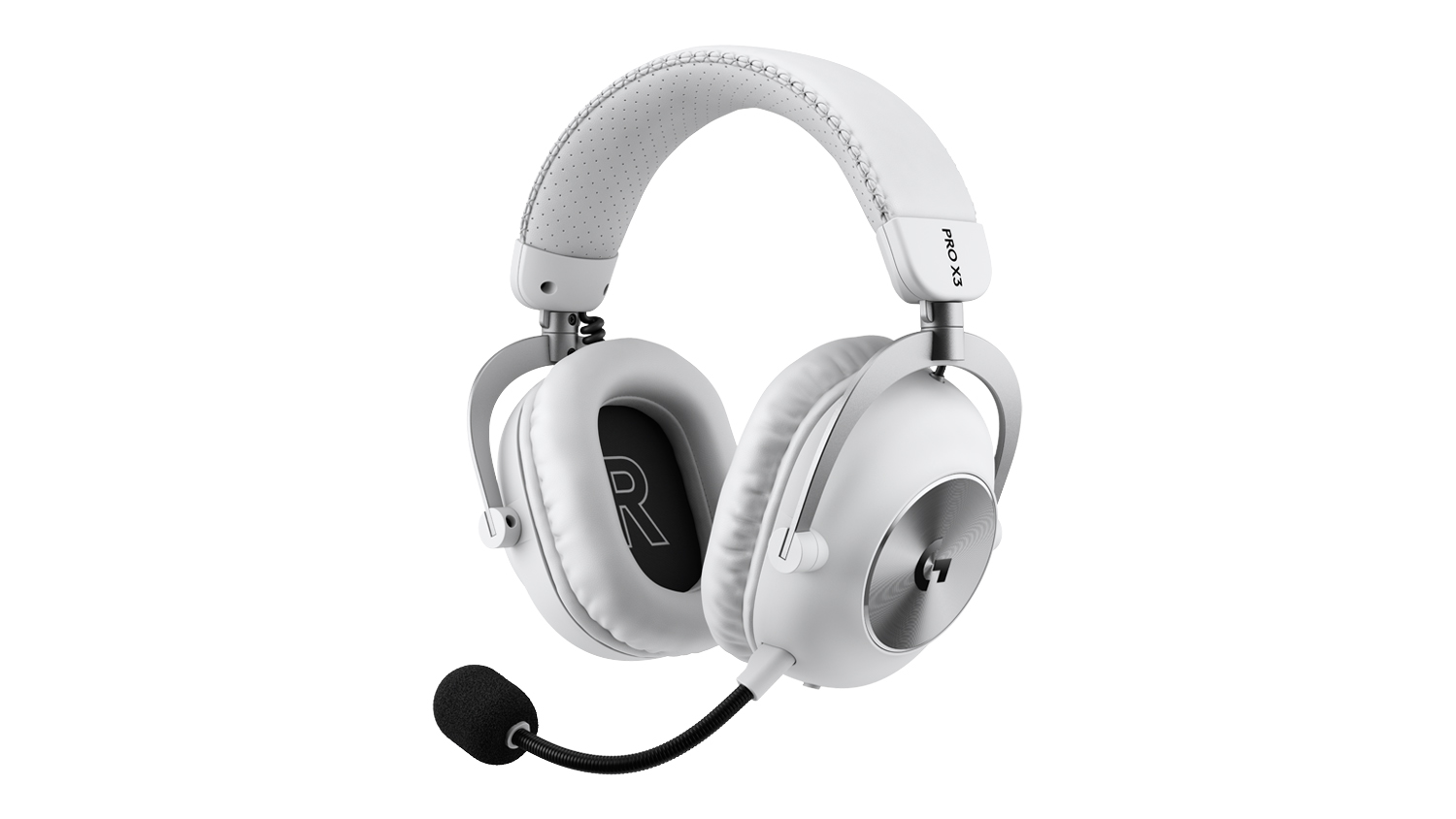 White over-ear wireless gaming headset with detachable boom microphone