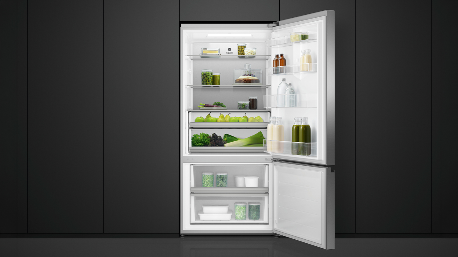 A view of the fridge freezer's interior