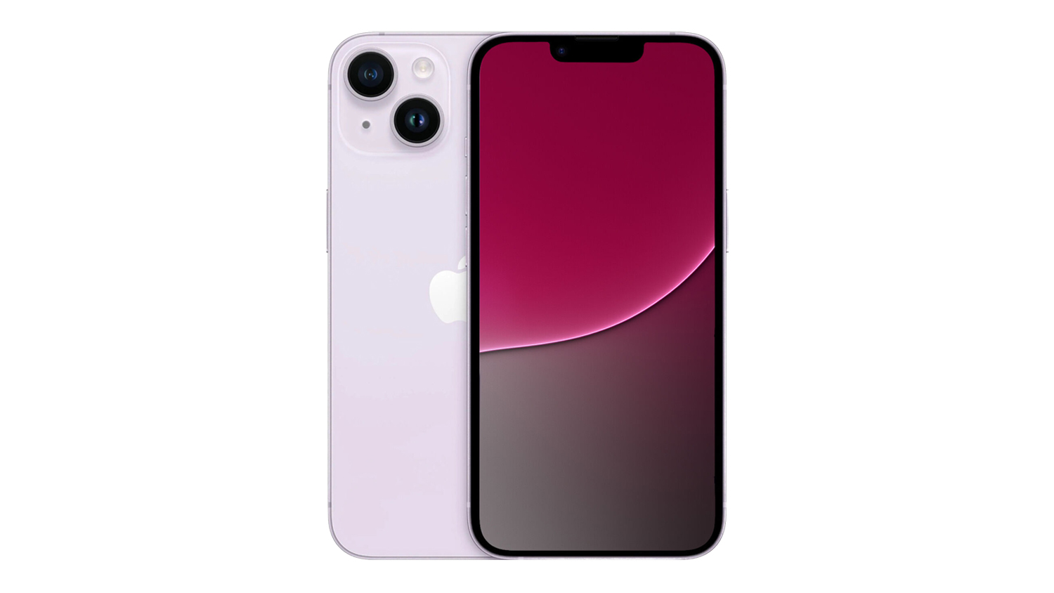 Apple iPhone 14 5G 128GB in purple, shown from the front and rear