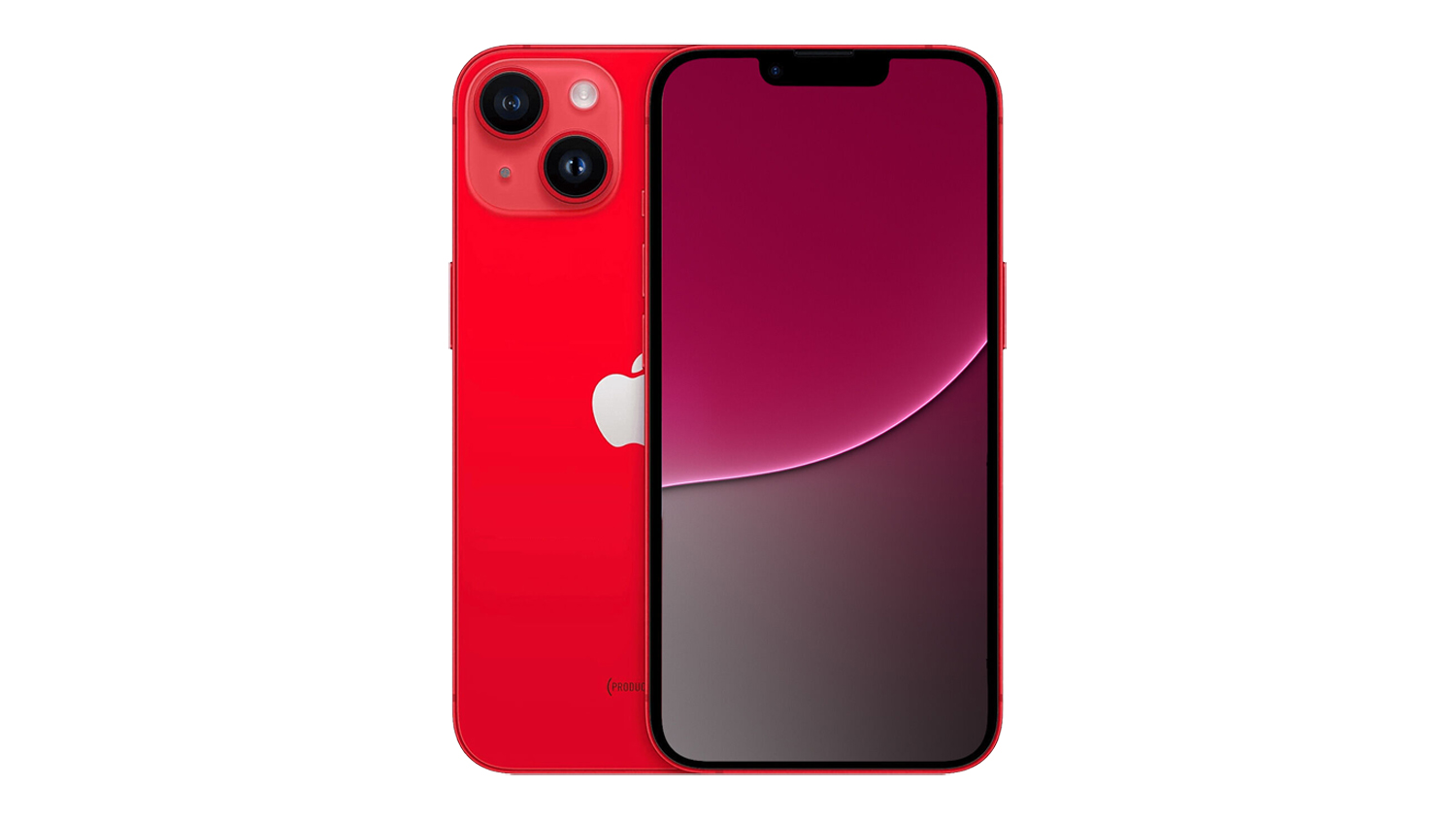 Apple iPhone 14 128GB in red, shown from the front and rear