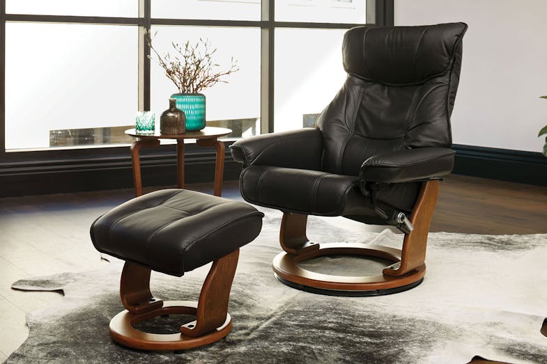 Orebro Leather Chair and Footstool by Debonaire Furniture