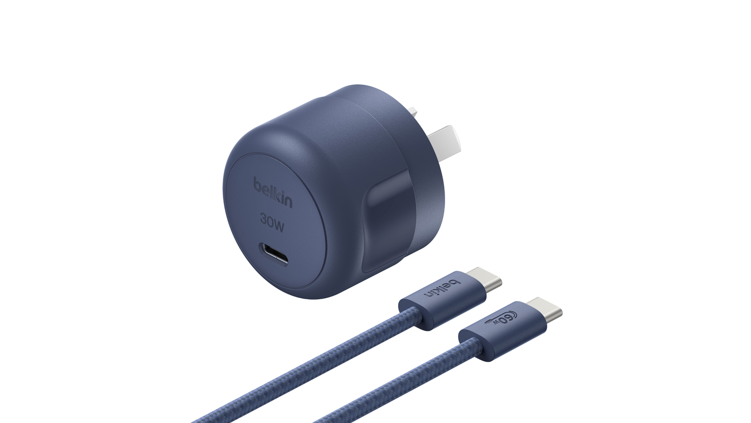 Belkin BoostCharge Compact 30W USB-C Wall Charger with 2m Braided USB-C to USB-C PCR Cable