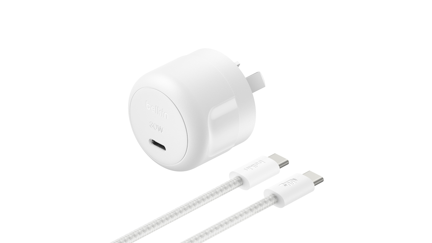 Belkin BoostCharge Compact 30W USB-C Wall Charger with 2m Braided USB-C to USB-C PCR Cable