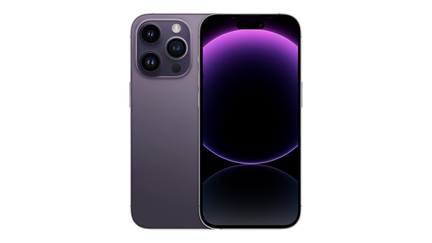 Apple iPhone 14 Pro 5G 128GB in deep purple, shown from the front and rear