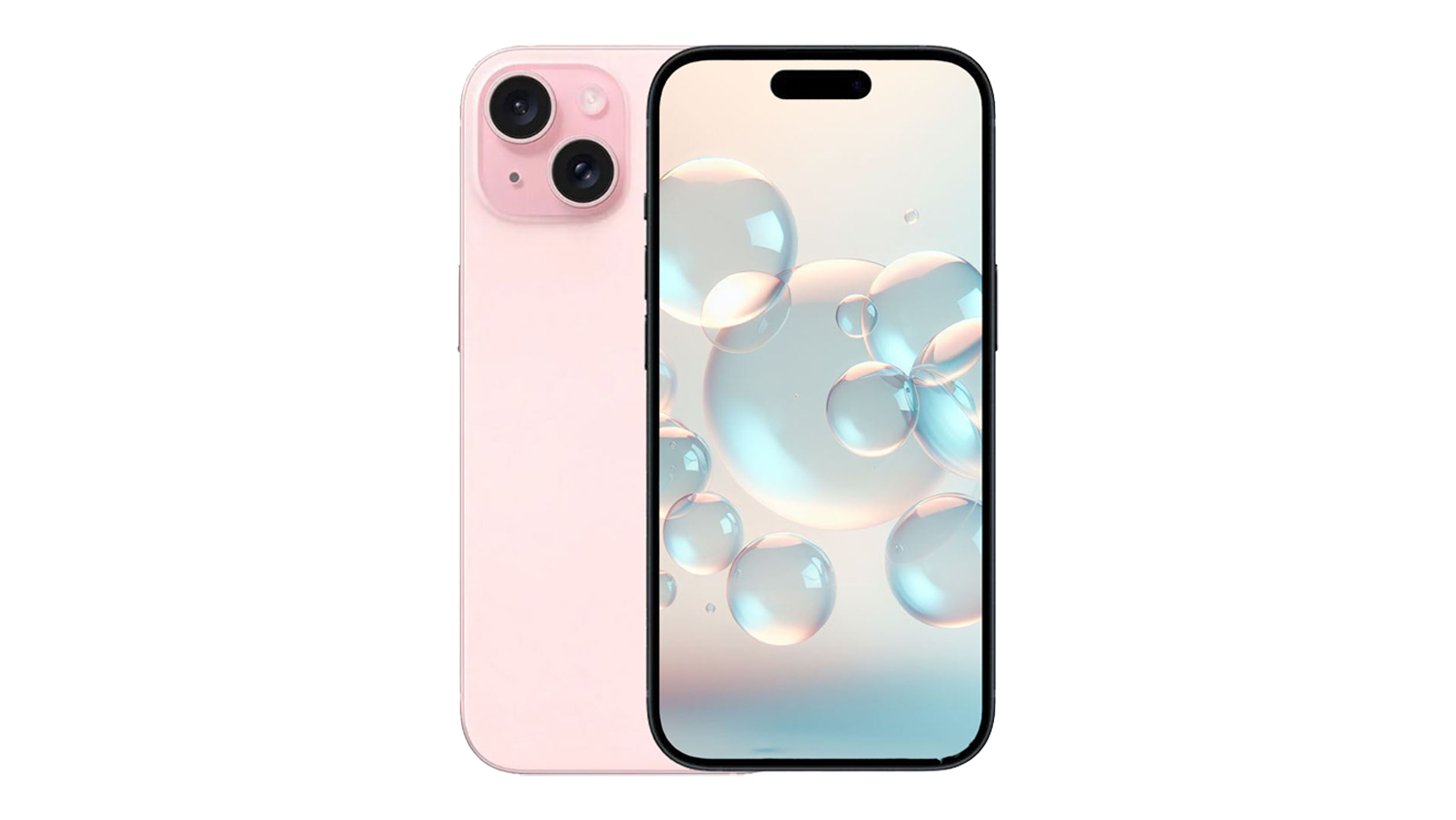 Apple iPhone 15 5G 128GB in pink, shown from the front and rear