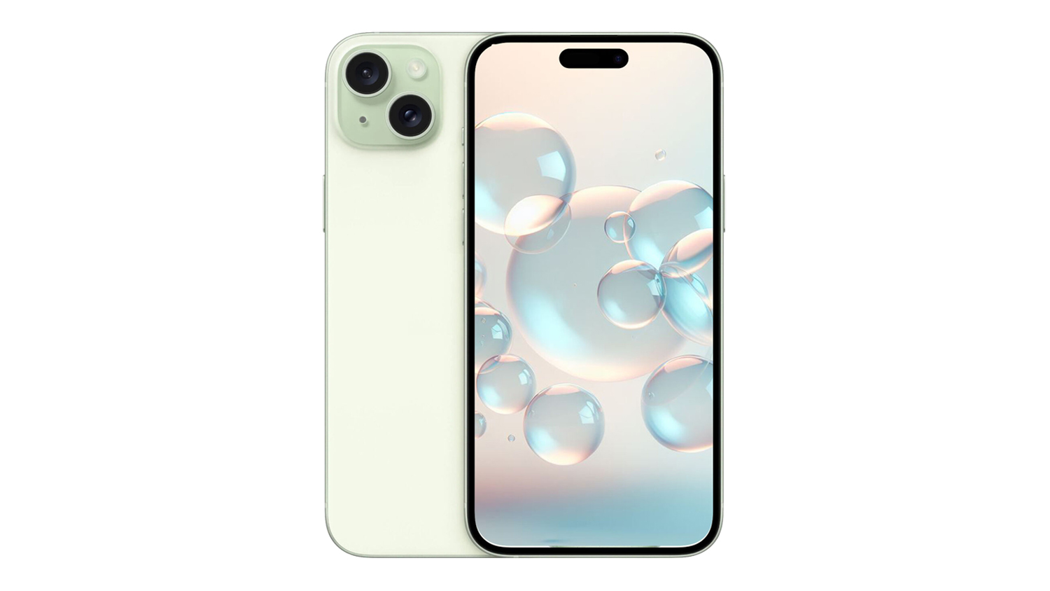 Apple iPhone 15 Plus 5G 128GB in green, shown from the front and rear