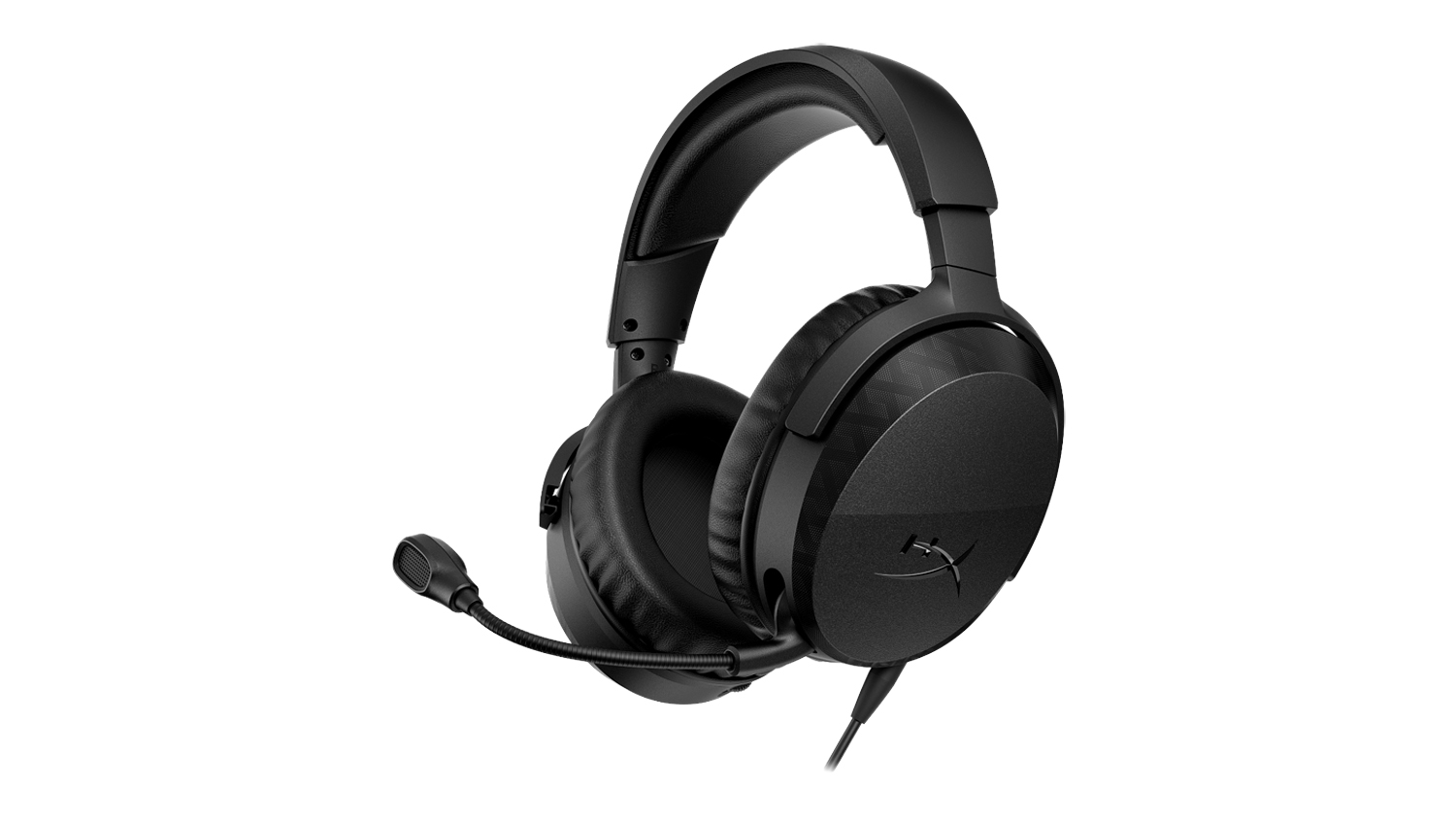 HyperX Cloud Stinger 3 black wired gaming headset angled view with attached mic