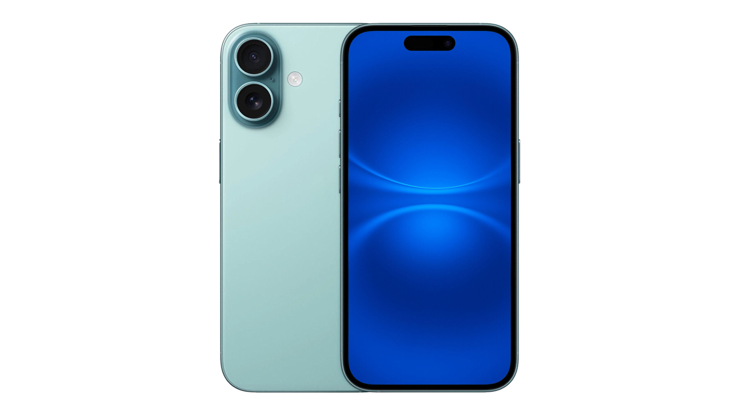 Apple iPhone 16 5G 128GB in teal, shown from the front and rear