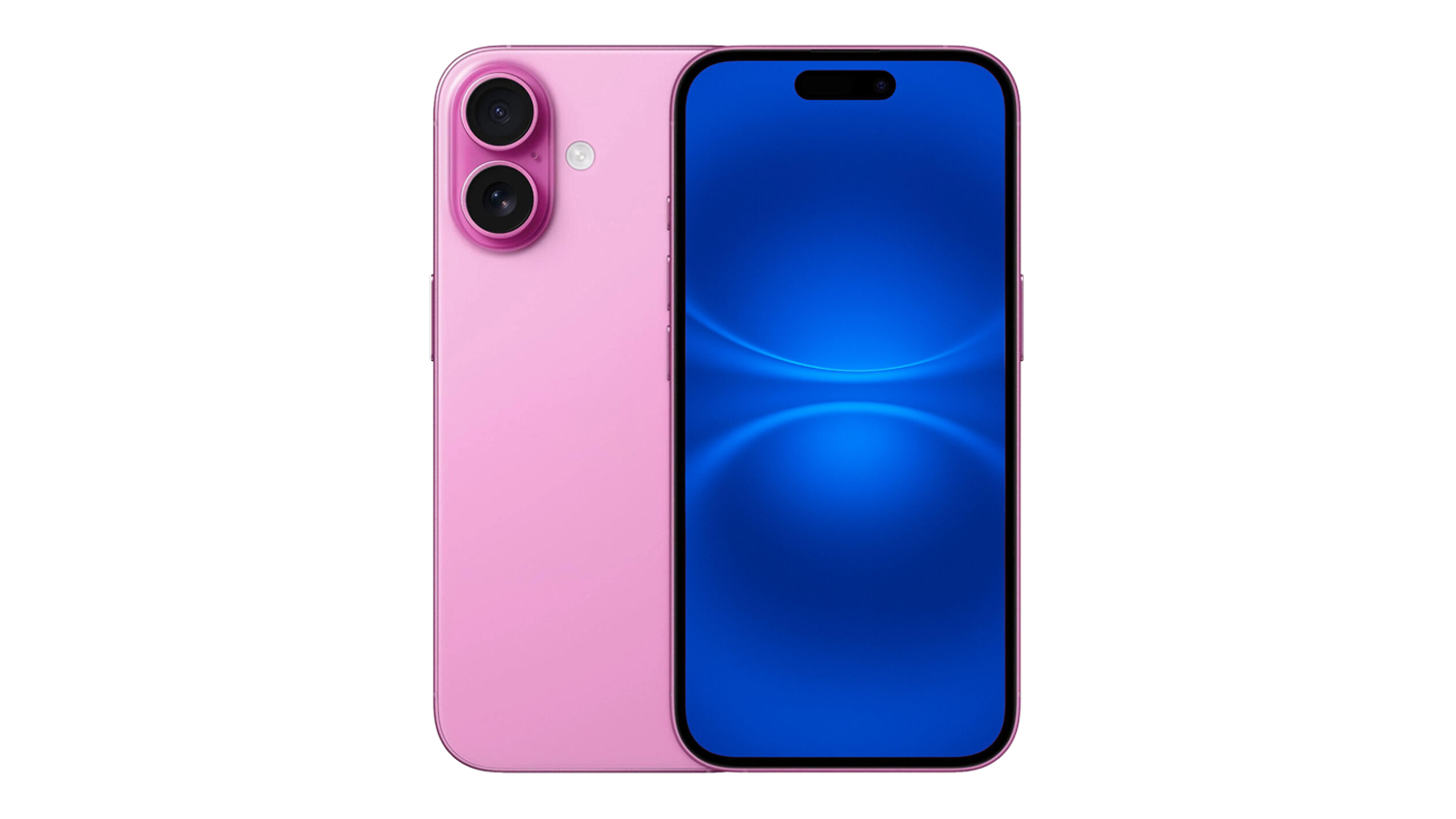 Apple iPhone 16 5G 128GB in pink, shown from the front and rear