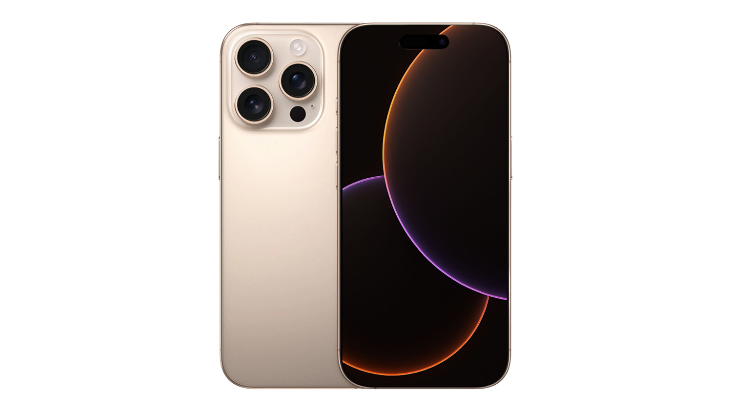 Apple iPhone 16 Pro 5G 128GB in desert titanium, shown from the front and rear