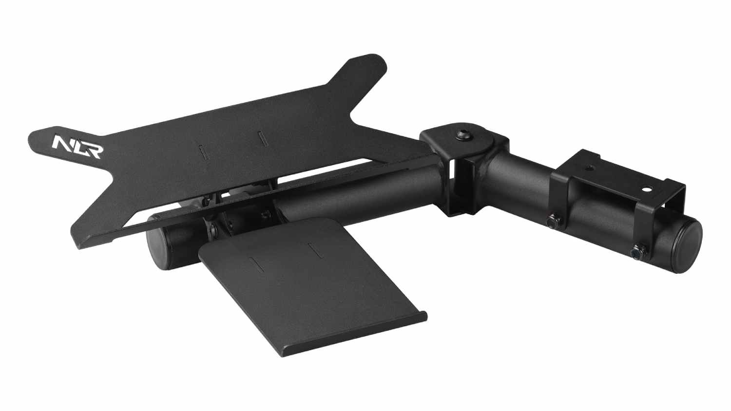 Black Next Level Racing F-GT Keyboard and Mouse Tray featuring an adjustable swivel arm mount
