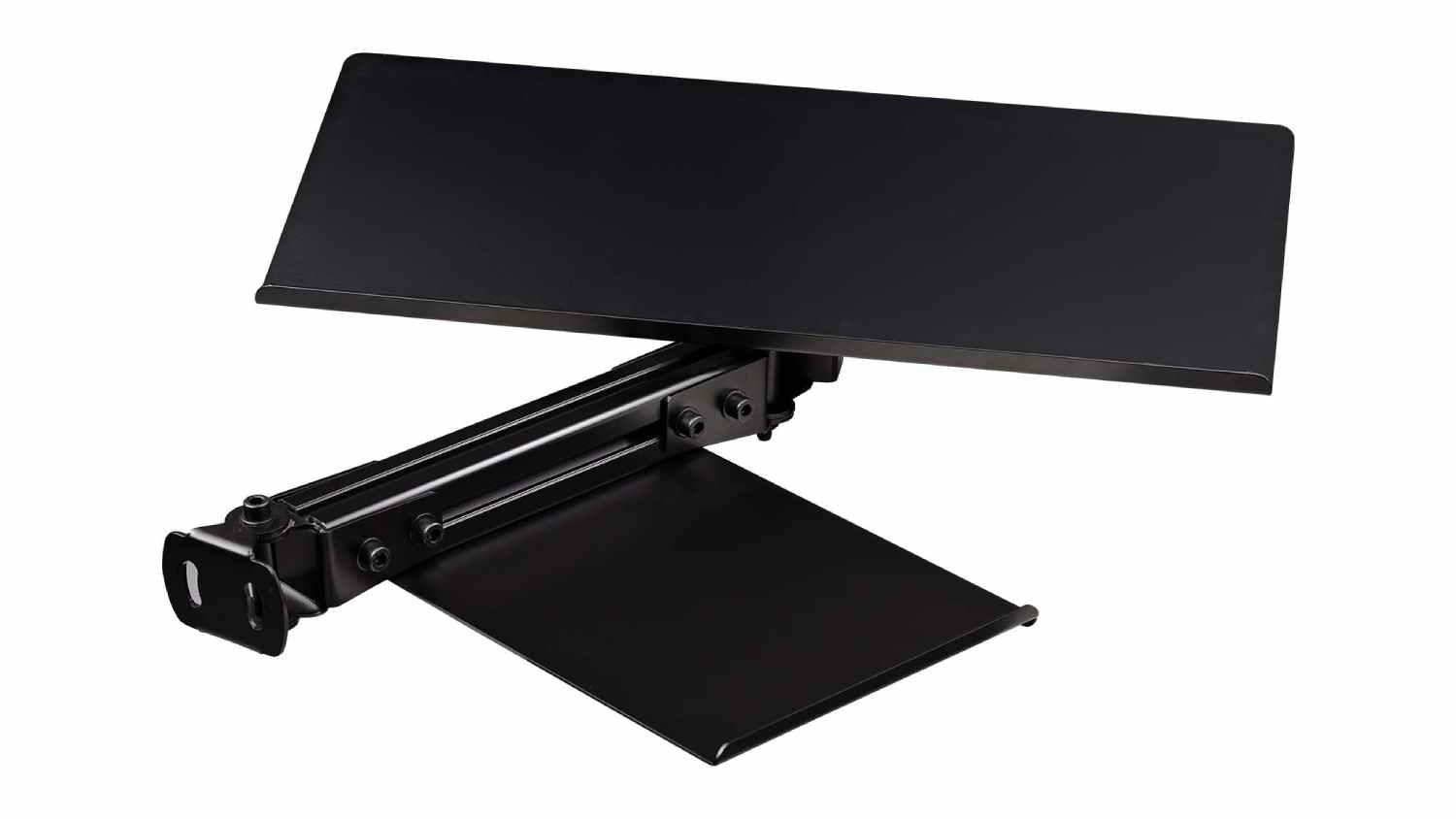 Black Next Level Racing Keyboard and Mouse Tray with an adjustable metal arm extension