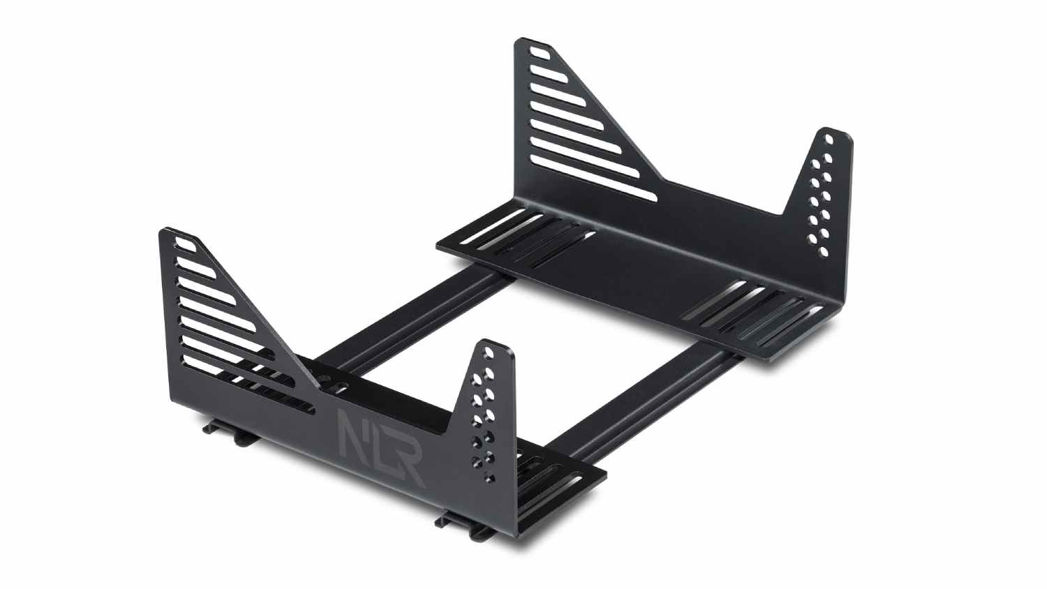 Black Next Level Racing Seat Brackets with multiple height and angle adjustment slots, angled side plates, and a prominent NLR logo