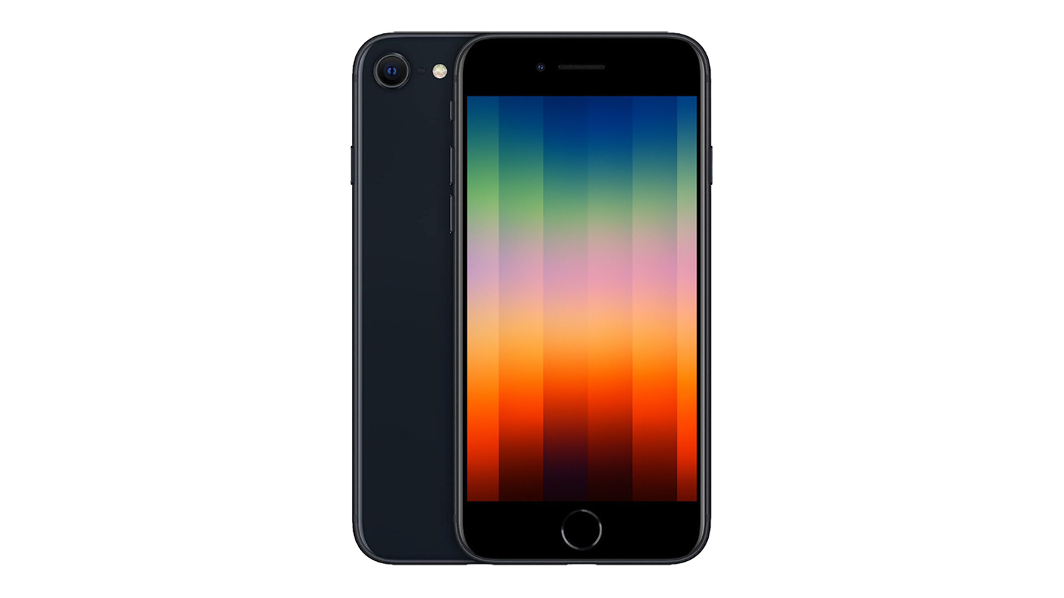 Apple iPhone SE (3rd Gen) 64GB in midnight, shown from the front and rear