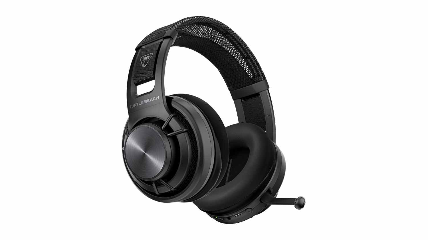 Turtle Beach Atlas Air Wireless Gaming Headset for PC in black, showing the open-back earcup design and flexible boom mic