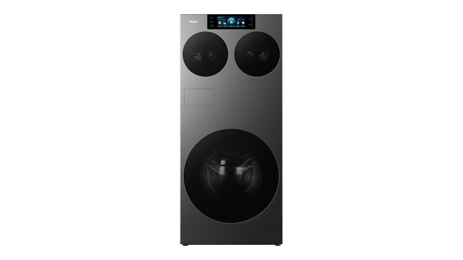 A front view of the Haier 600 Series 10kg + 6kg Front Loader Washing Machine & Dryer Combo in grey finish