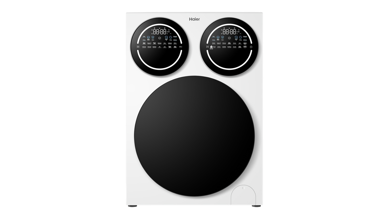 A front view of the Haier 600 Series MultiWash 9kg Front Loader Washing Machine in white finish