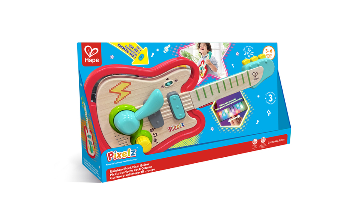 Hape Pixelz Rainbow Rock Toy Guitar