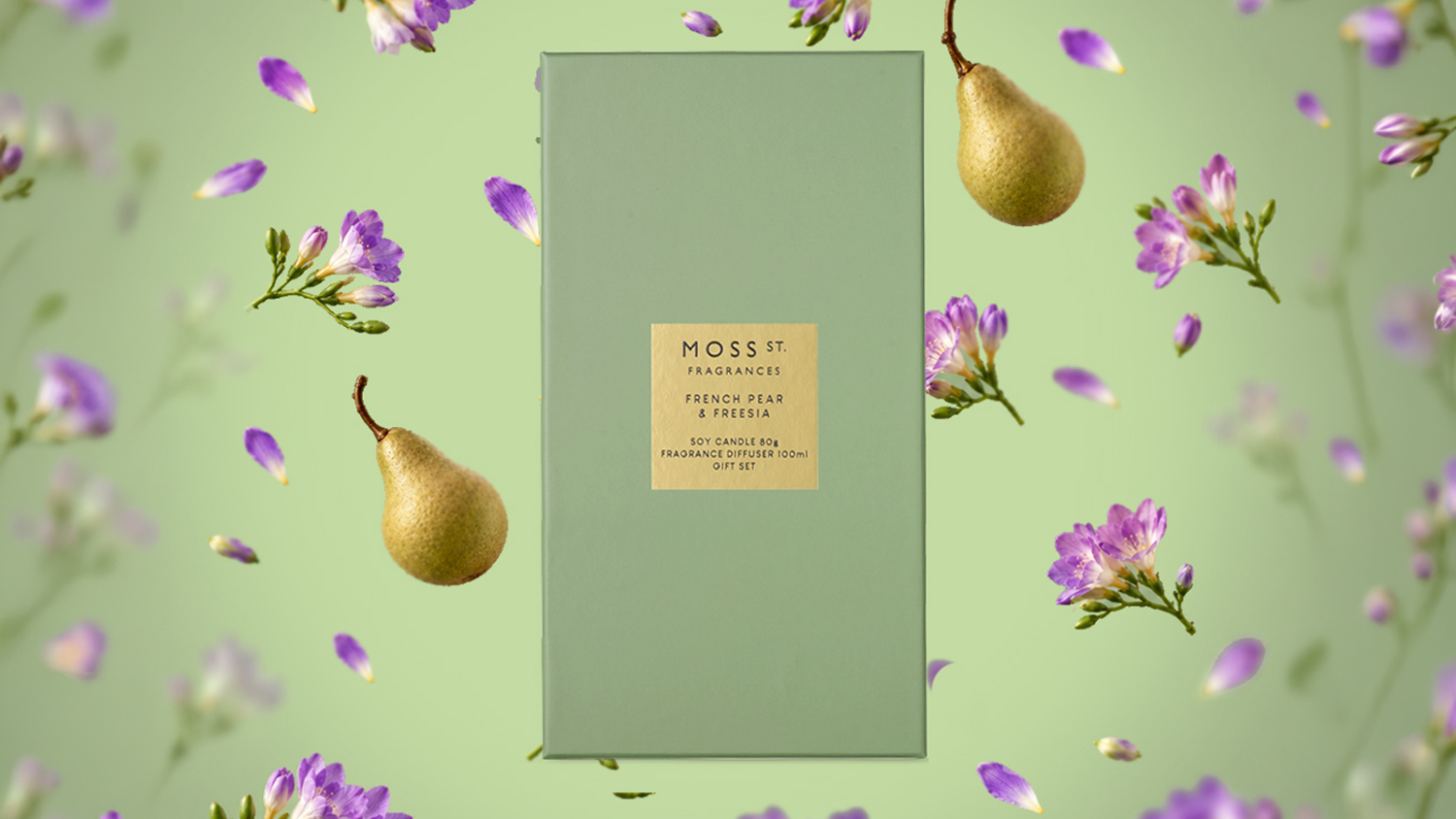 Moss St French Pear & Freesia gift box with gold label