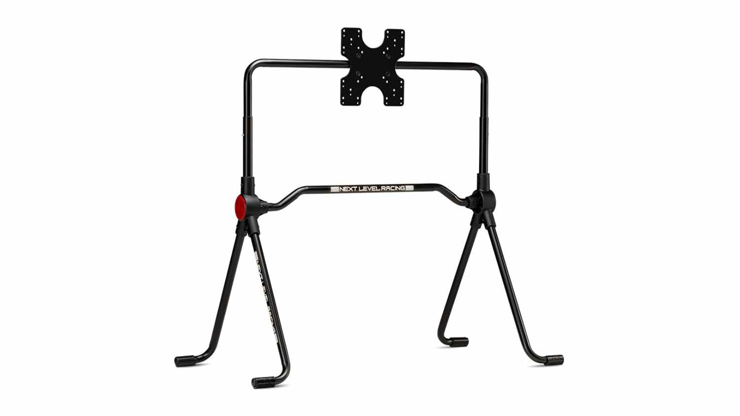 Front view of a black Next Level Racing Lite Monitor Stand with a VESA mount plate and tubular steel frame
