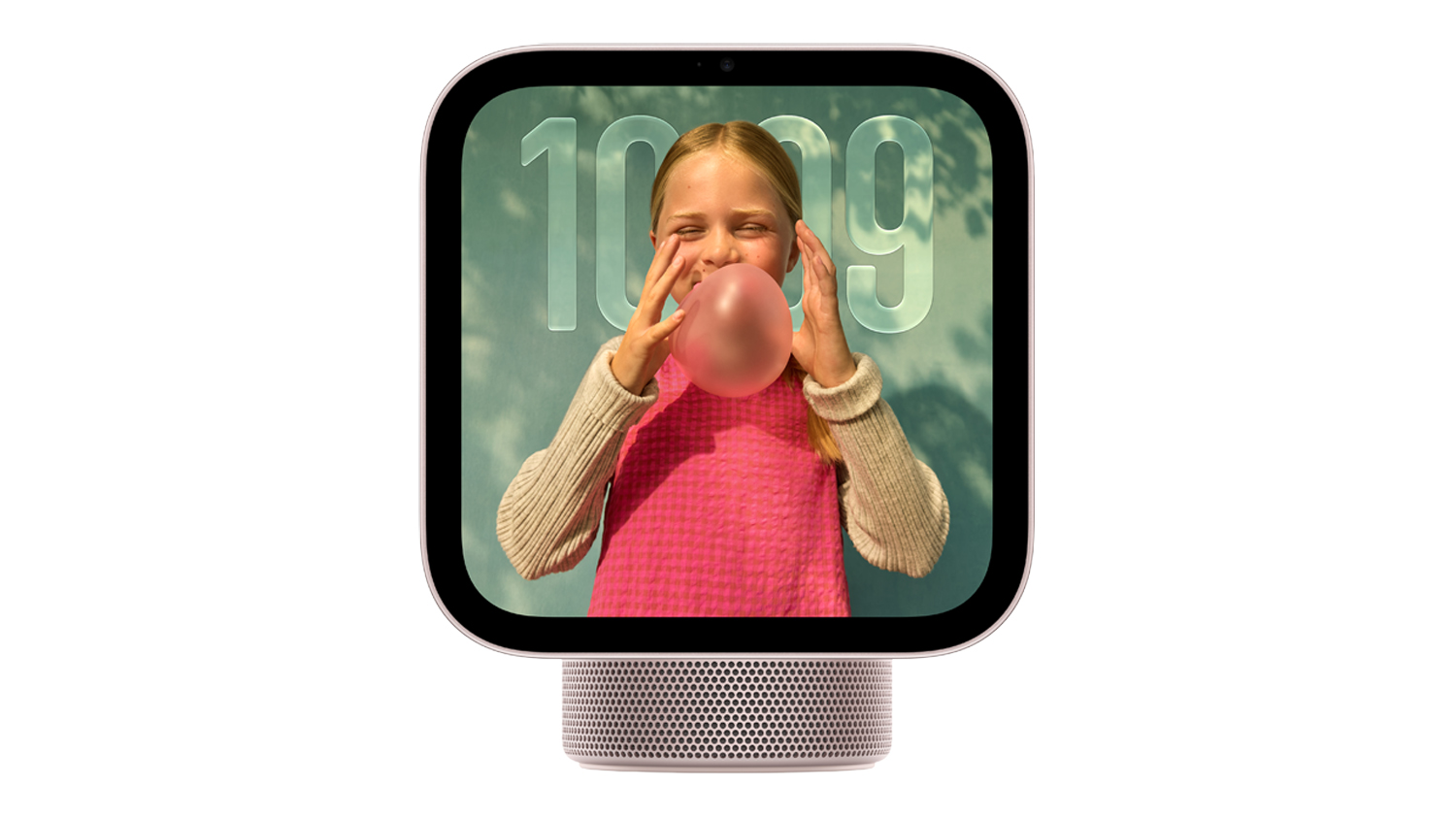 Front view of the Apple HomeView in a sleek rose pink colour