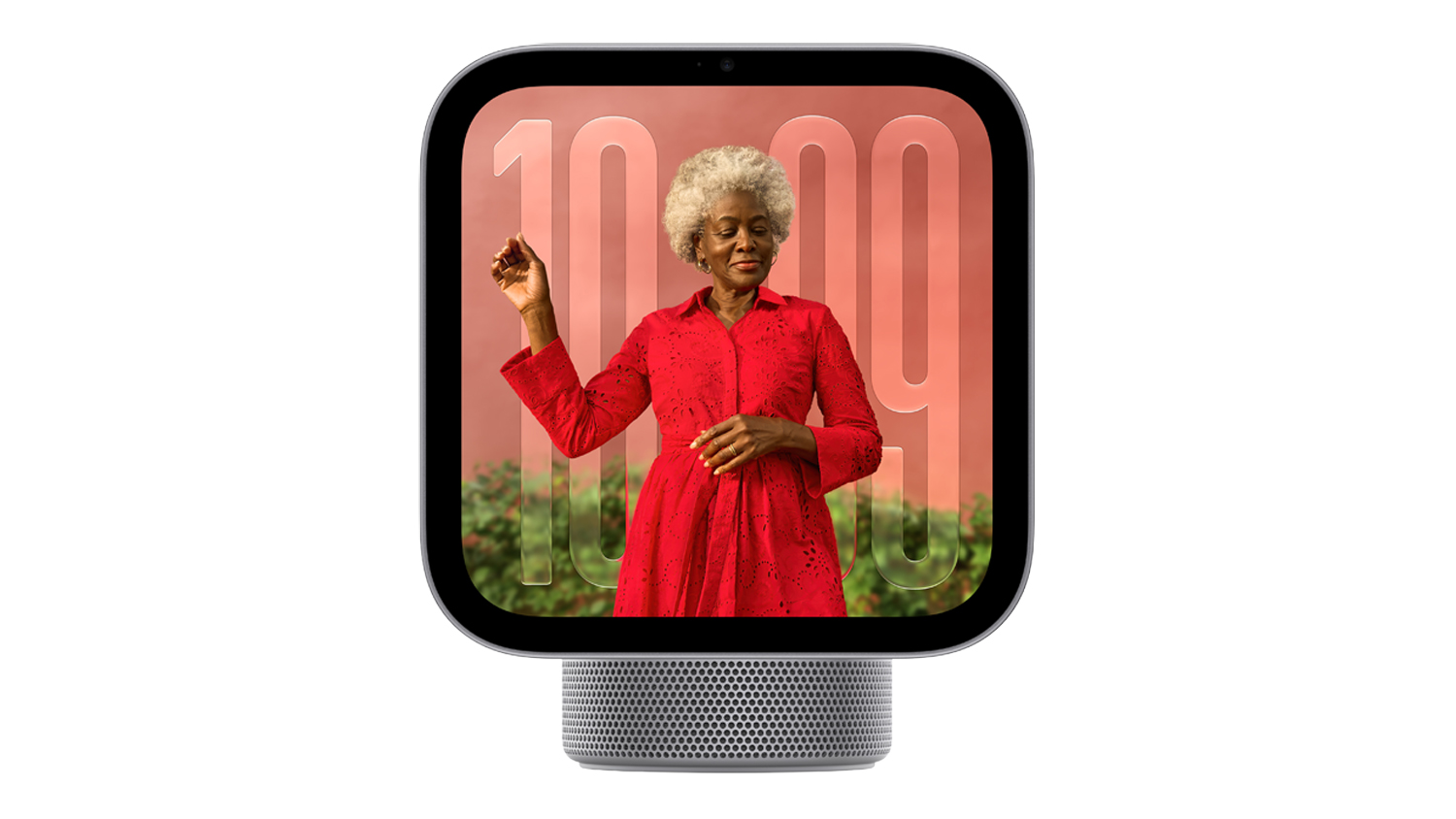 Front view of the Apple HomeView in a sleek space grey colour