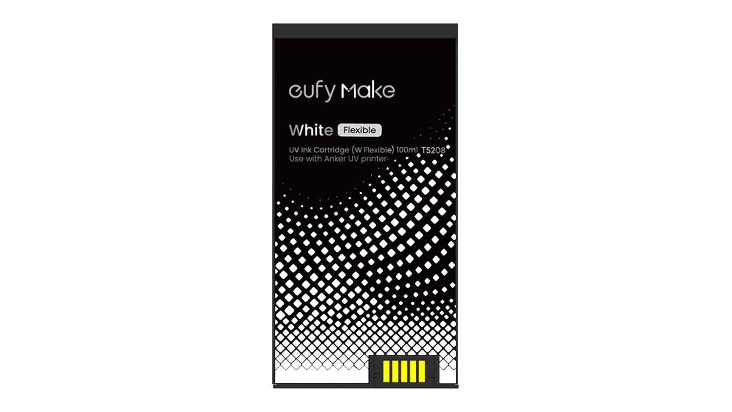 EufyMake flexible white UV ink cartridge packaging with a gradient dot pattern, shown upright