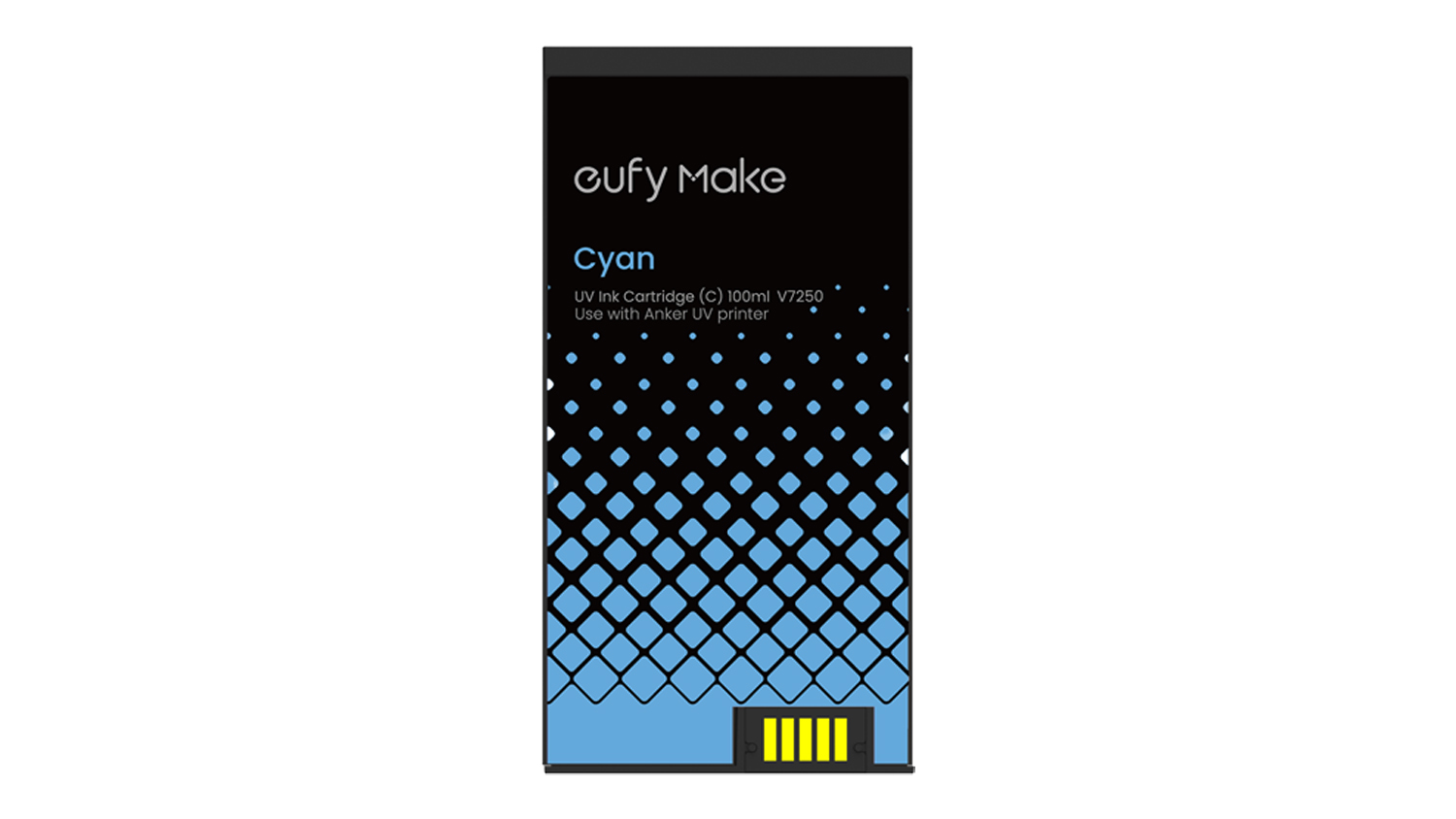 EufyMake cyan UV ink cartridge packaging with a blue gradient dot pattern, shown upright