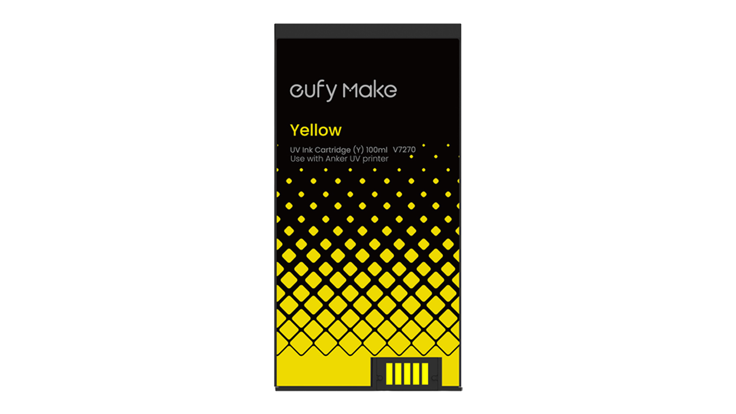 EufyMake yellow UV ink cartridge packaging with a gradient dot pattern, shown upright