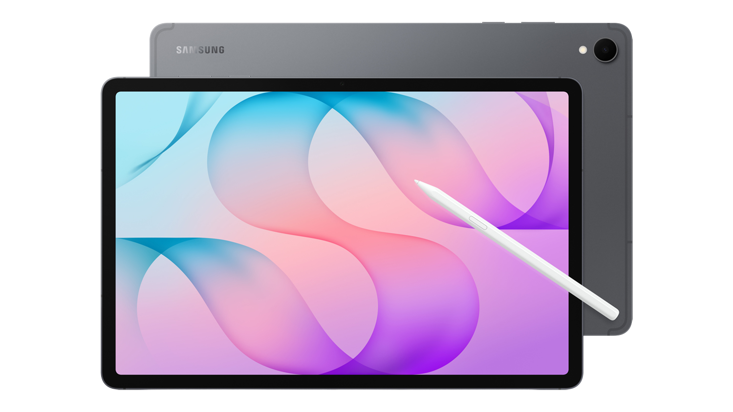 Samsung Galaxy Tab S12+ 12.6” 512GB Tablet with white S Pen resting diagonally across the colourful screen