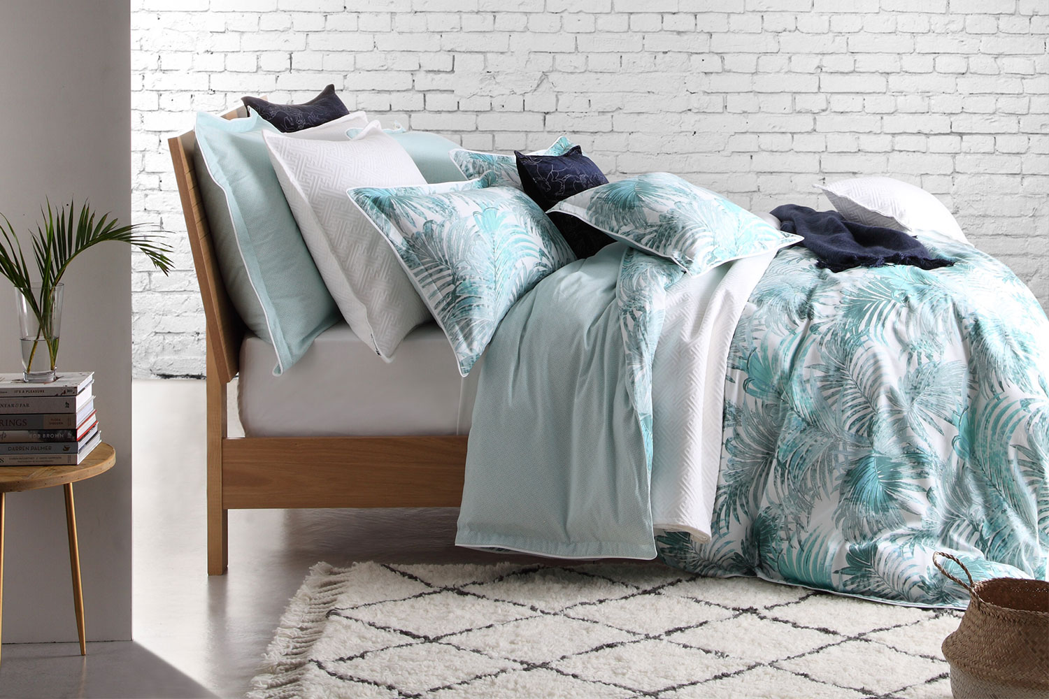 Palms Teal Duvet Cover Set by Florence Broadhurst Harvey Norman New