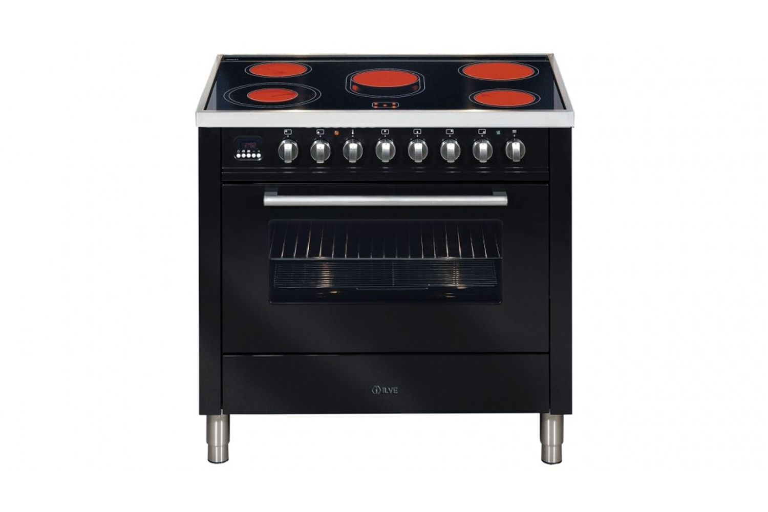 Ilve 90cm Freestanding Oven With Ceramic Cooktop Gloss Black